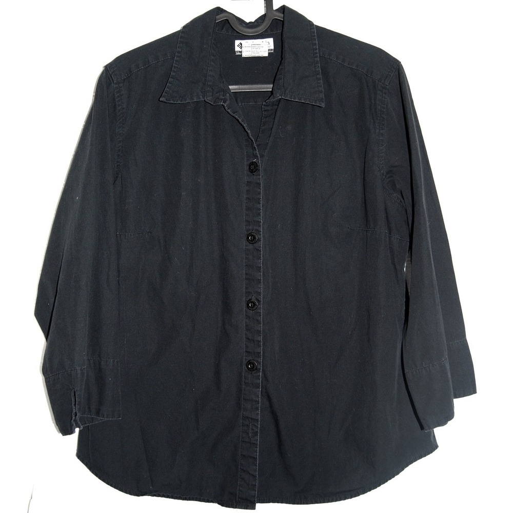 Y2K Columbia Button-down shirt Women's size large‎ Vintage Black top 3/4 sleeve